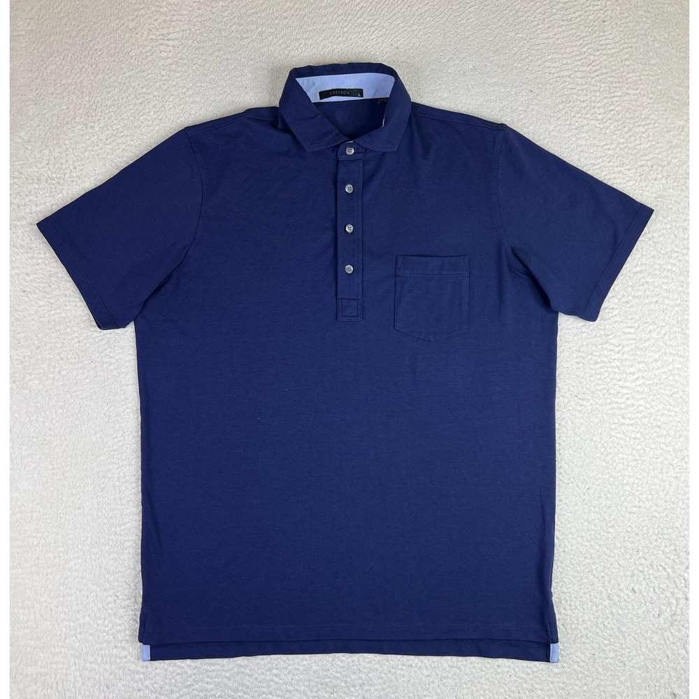 Greyson Polo Shirt Mens Large Blue Solid Pocket Knit Short Sleeve Golf Made Peru